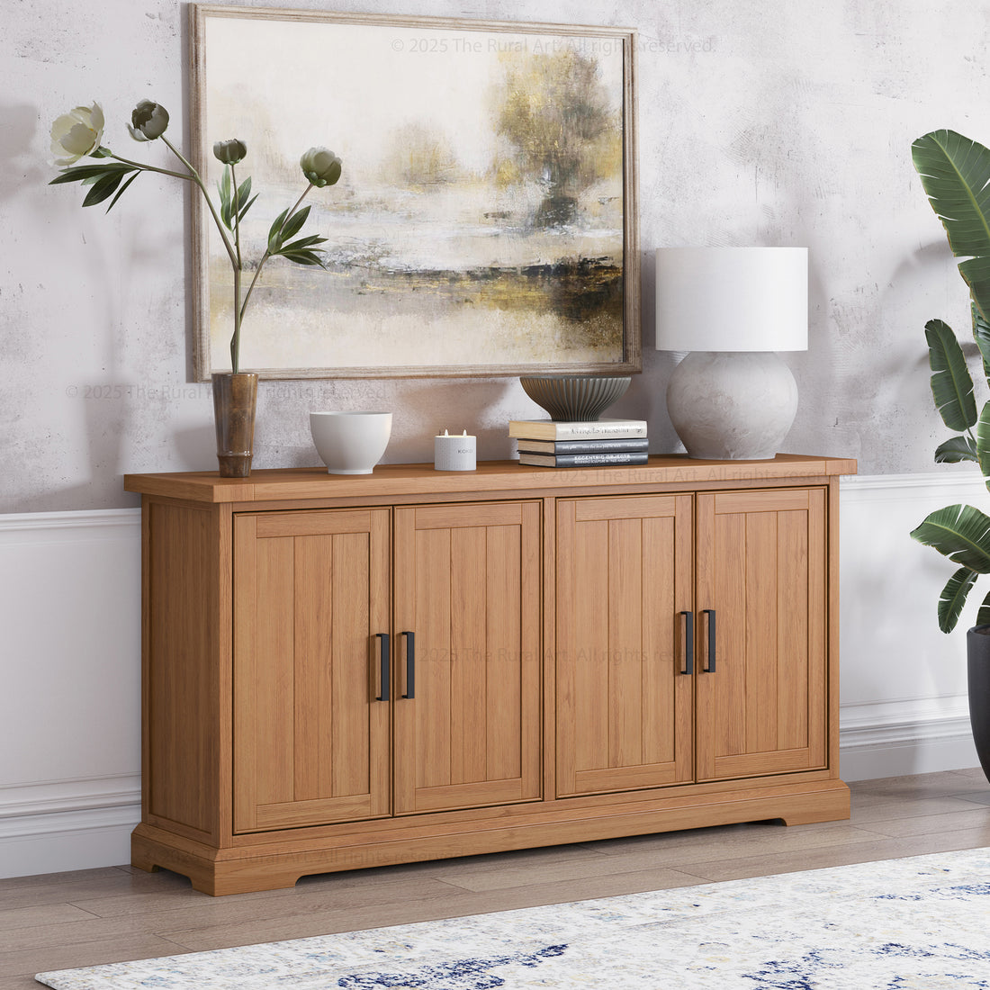 Roseville 4-Door Sideboard Cabinet Solid Wood Storage for Dining or Living Spaces