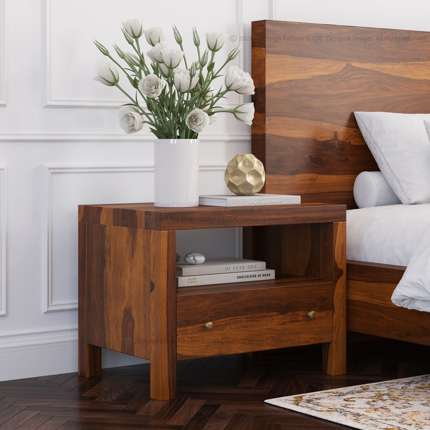 Lompoc Premium Solid Indian Rosewood Nightstand with Drawers