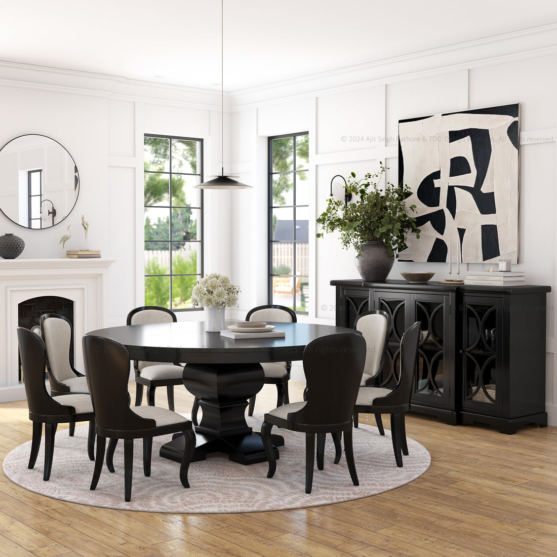 Birmingham Rustic Solid Wood  6, 8, 10 Seater Black Round Dining Set