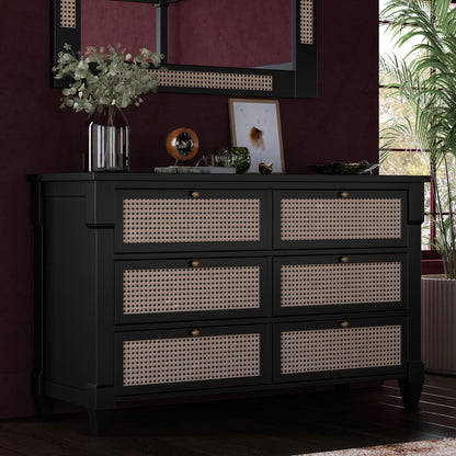 Hayward Solid Wood &amp; Cane Six Drawer Dresser