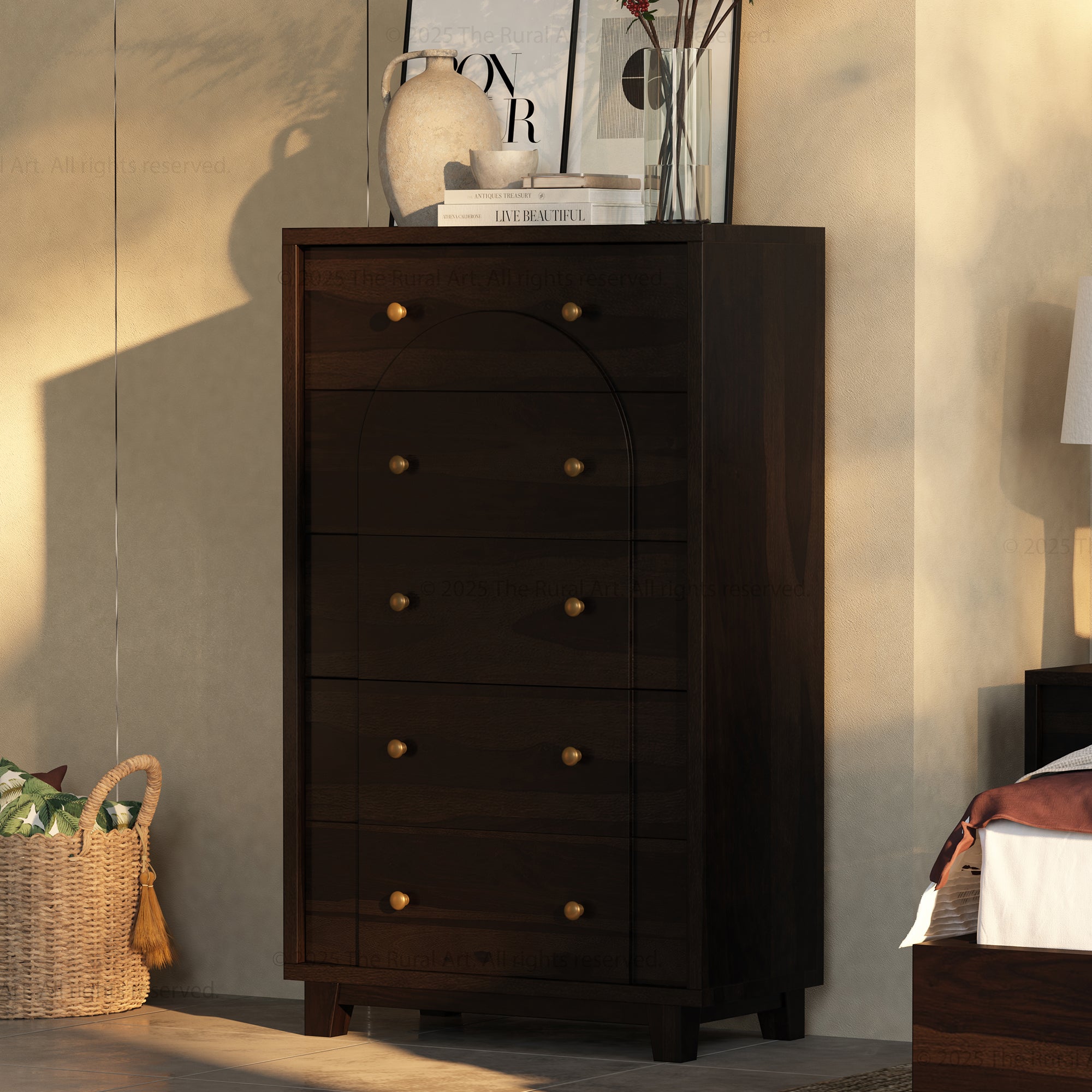 Livingston Solid Wood Dresser with Arched Front &amp; Brass Knobs