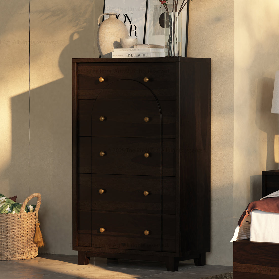 Livingston Solid Wood Dresser with Arched Front & Brass Knobs