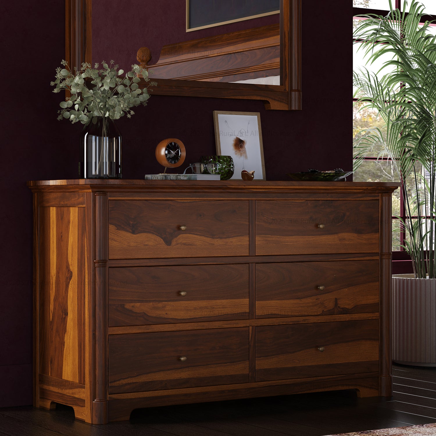 Abilene Solid Wood 54" Dresser with Six Drawer 54" W x 20" D x 36" H / Midnight Noir Abilene Solid Wood 54" Dresser with Six Drawer 54" W x 20" D x 36" H / Midnight Noir