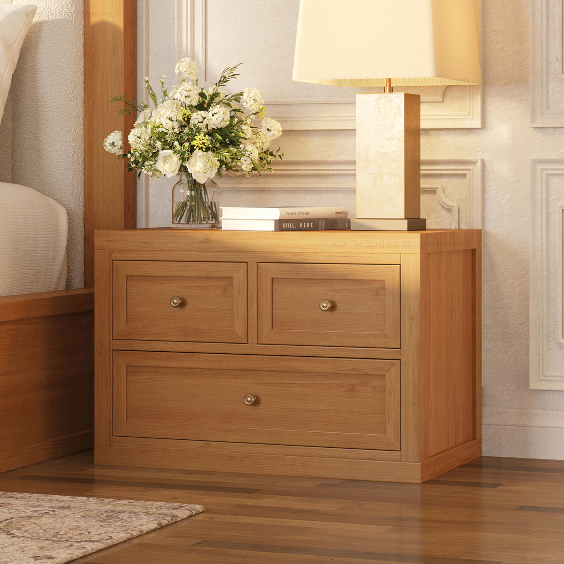 Seward Modern Heritage Solid Wood Nightstand with 3 Drawers &amp; Panel Detailing