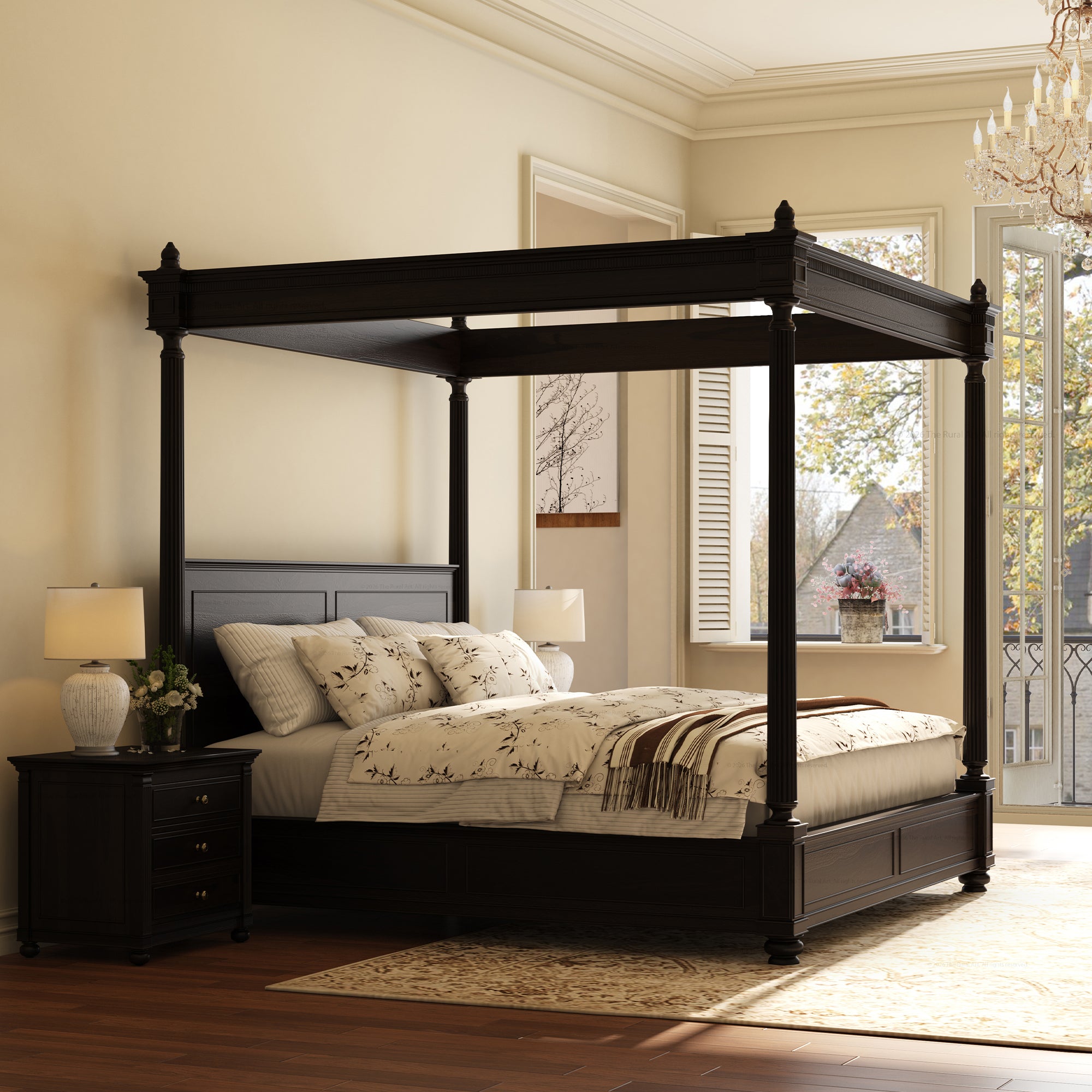 Kingman Grand Solid Wood Canopy Bed with Fluted Column Details