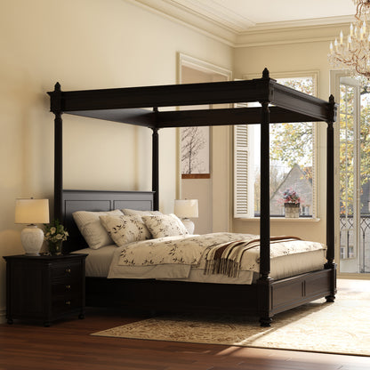 Kingman Grand Solid Wood Canopy Bed with Fluted Column Details