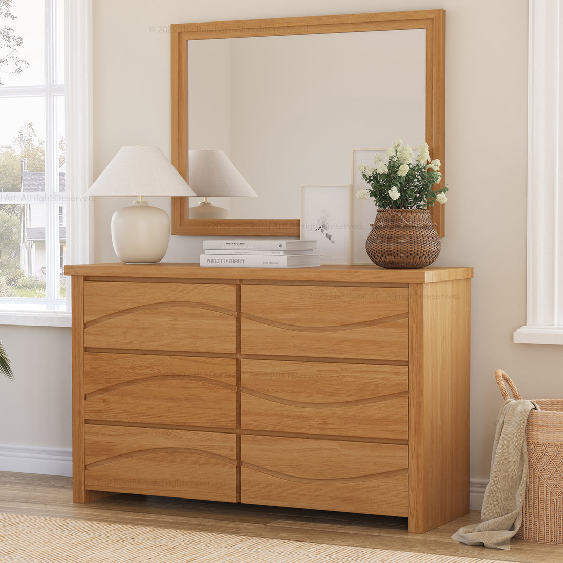 Seabrook Real Wood Drawer Dresser with Wave-Carved Fronts