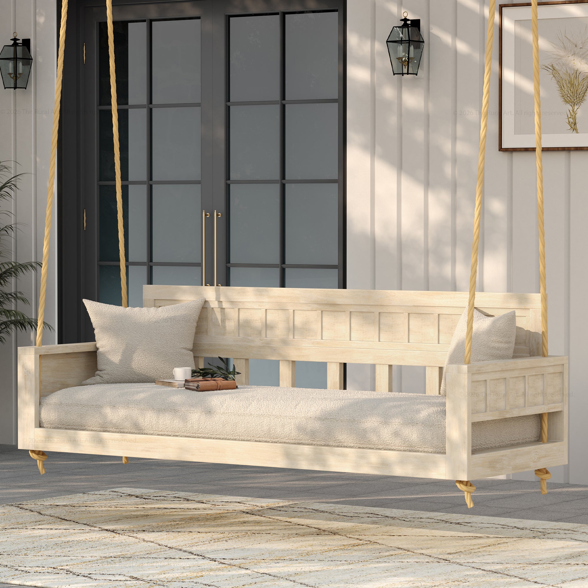 Ocala Hand-Carved Solid Wood Outdoor Porch Swing