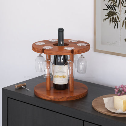 Round Revelry Wine Bottle Holder With 6 Glasses