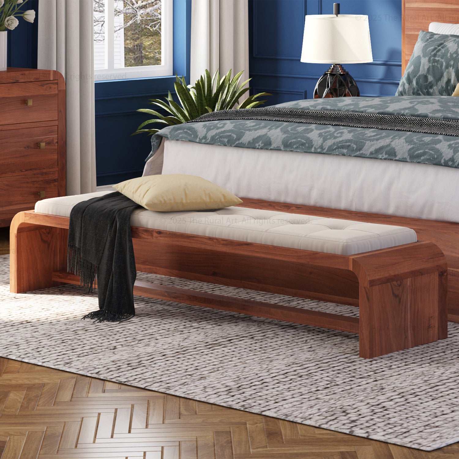 Stockton Solid Wood Upholstered Bedroom Bench 76&quot;