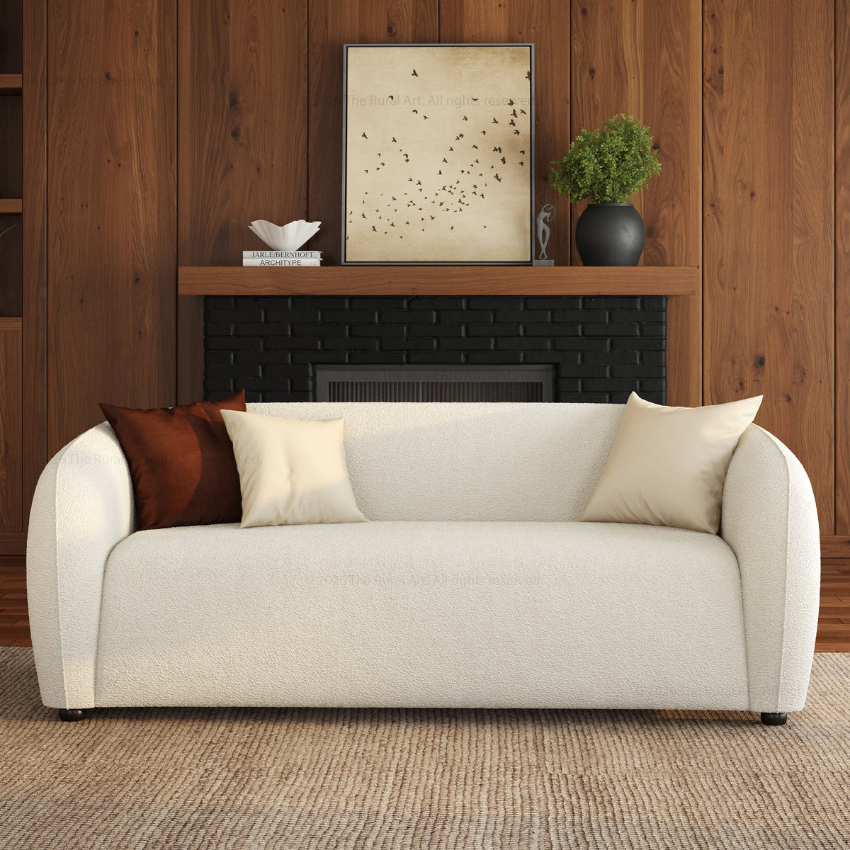 Jonesboro Modern Solid Wood Sofa with Boucle Upholstery and Curved Backrest