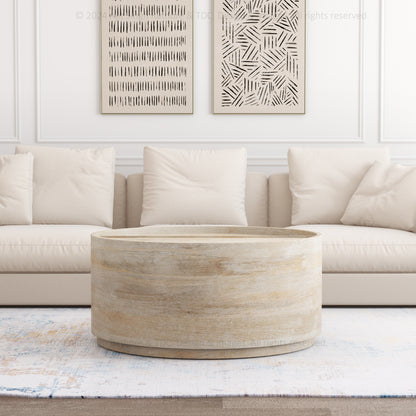 Long Beach Round Barrel Coffee Table with Storage