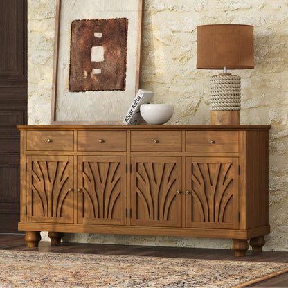 Carlsbad Botanical Carved Solid Wood 4-Door Sideboard Buffet with Drawers