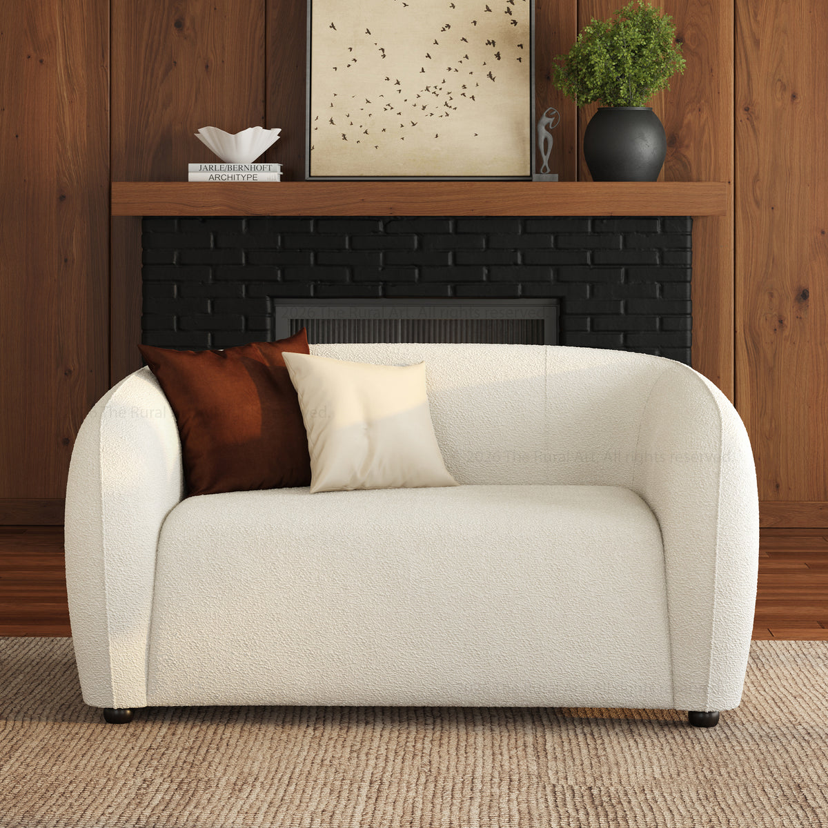 Jonesboro Modern Solid Wood Sofa with Boucle Upholstery and Curved Backrest