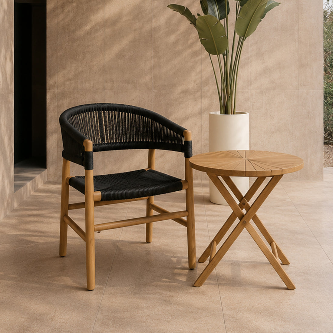 Valdez Solid Teak Wood Rope Dining Chair