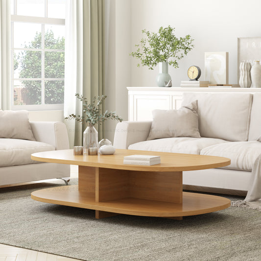 Teak Wood Coffee Table with Two-Tier Bookcase Style