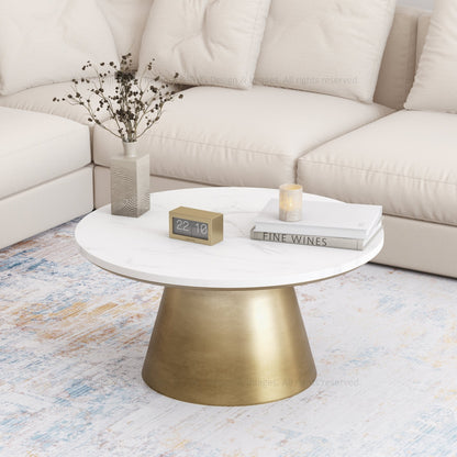 Luxe Marble-Top Coffee Table with Brass-Finish Iron Base