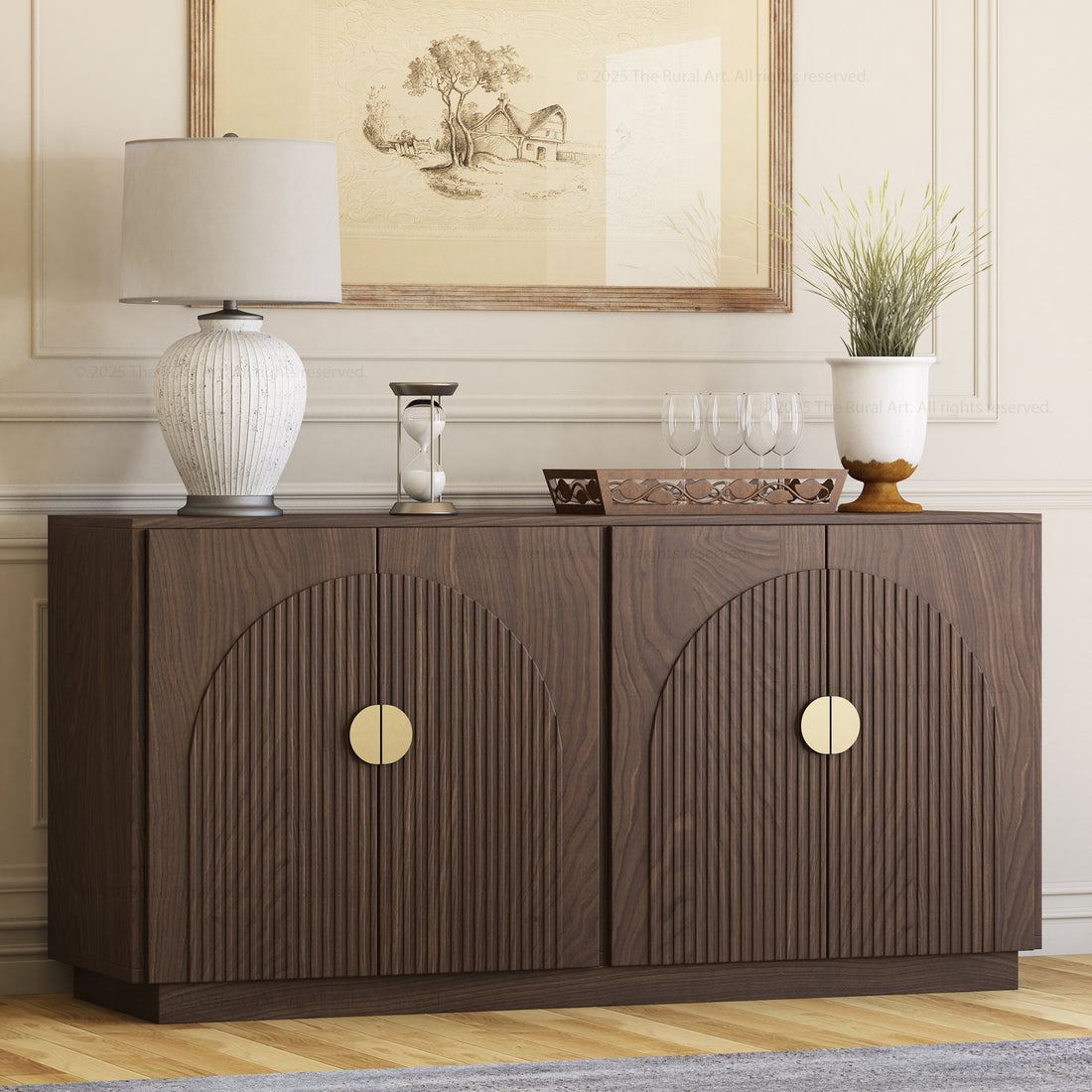 Clifton Fluted Arc-Front Solid Wood Wine Bar Sideboard