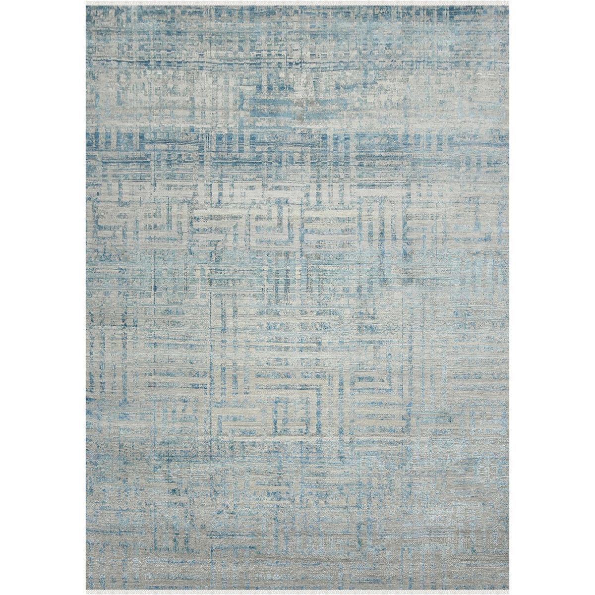 Stockholm Mist Abstract Linear Distressed Hand-Knotted Wool &amp; Silk Rug