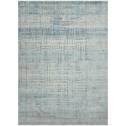 Stockholm Mist Abstract Linear Distressed Hand-Knotted Wool &amp; Silk Rug