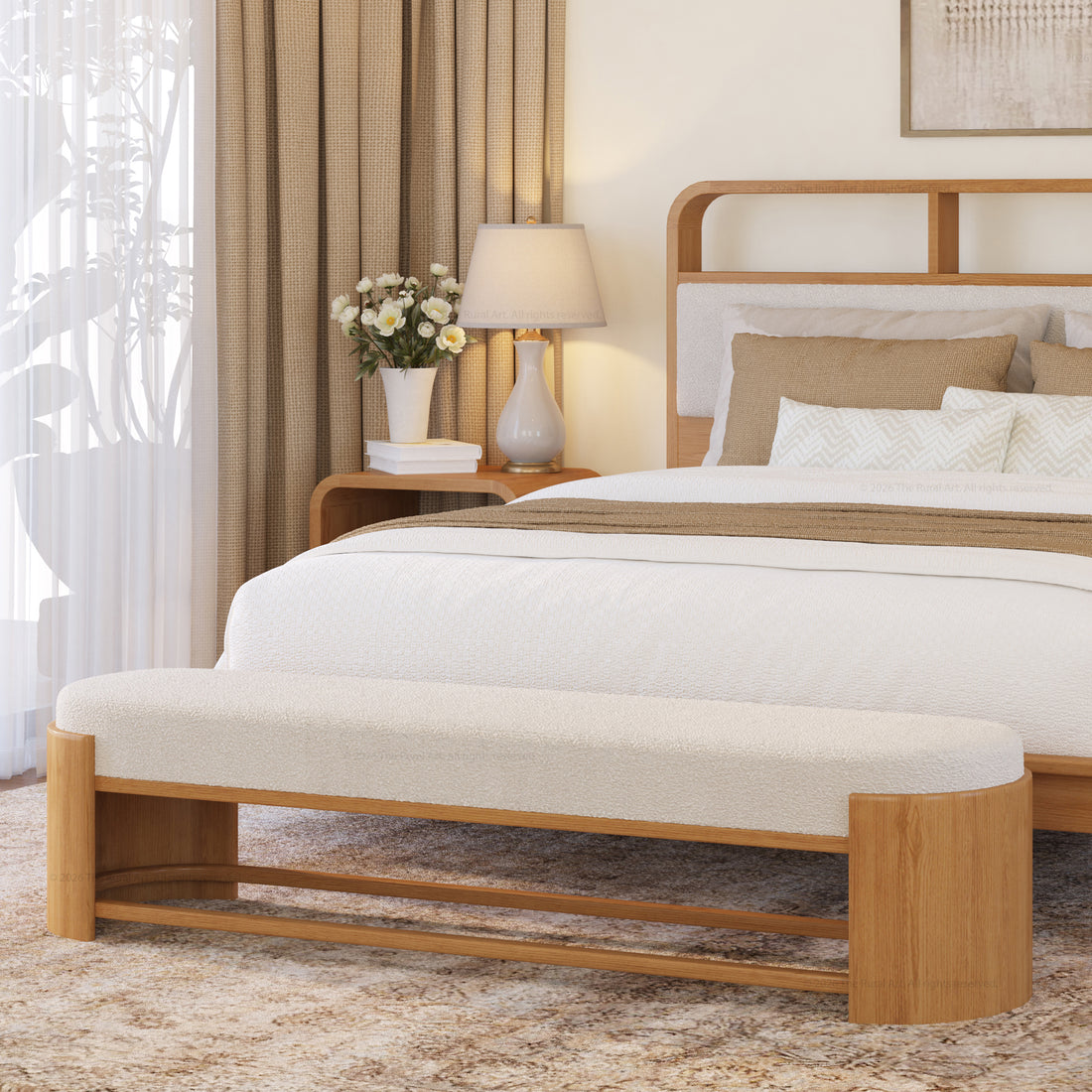 Chico Modern Solid Wood Upholstered Bedside Bench