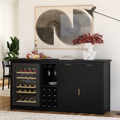 Sonoma Modern Black Bar Cabinet with Mini Fridge Space