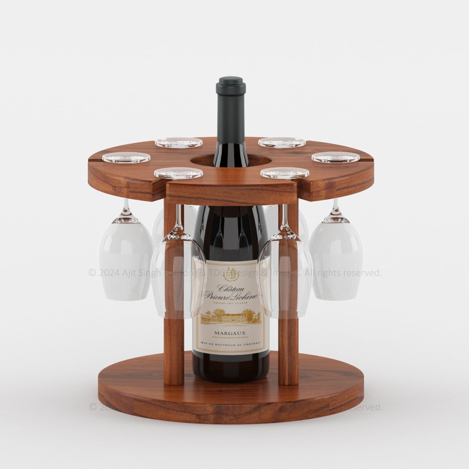 Round Revelry Wine Bottle Holder With 6 Glasses