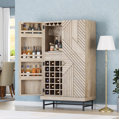 Charleston Rustic Modern Tall Bar Cabinet With Wine Storage
