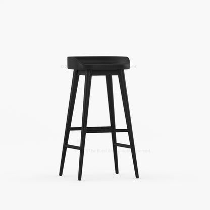 Ithaca Solid Wood Bar Stool Sculpted Seat Japandi Style