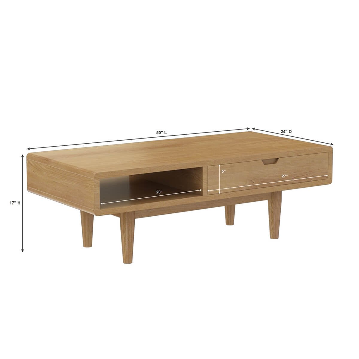 Nordic Teak Wood Mid-century Modern 1 Drawer Coffee Table