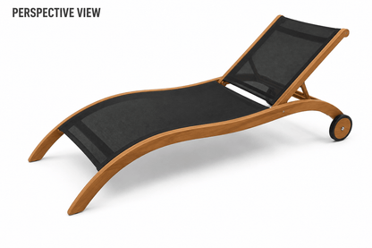 Modesto Solid Teak Wood and Sling Mesh Outdoor Sun Lounger