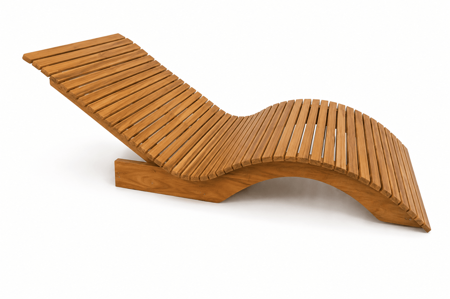 Eureka Solid Teak Wood Sculptural Wave Outdoor Sun Lounger