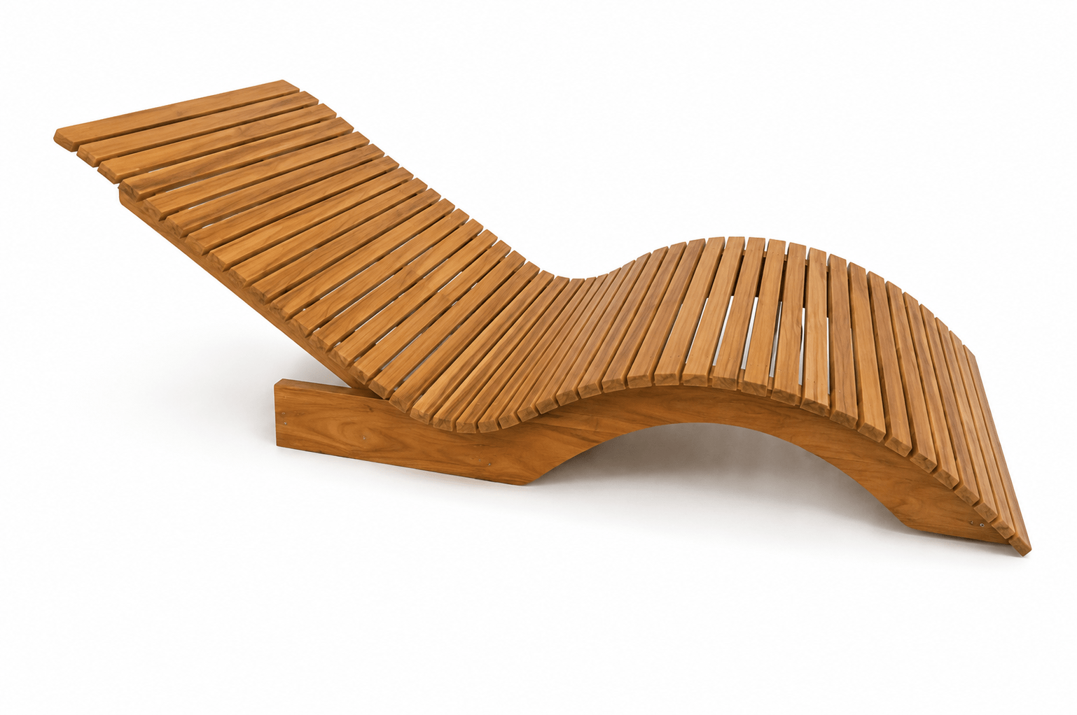 Eureka Solid Teak Wood Sculptural Wave Outdoor Sun Lounger