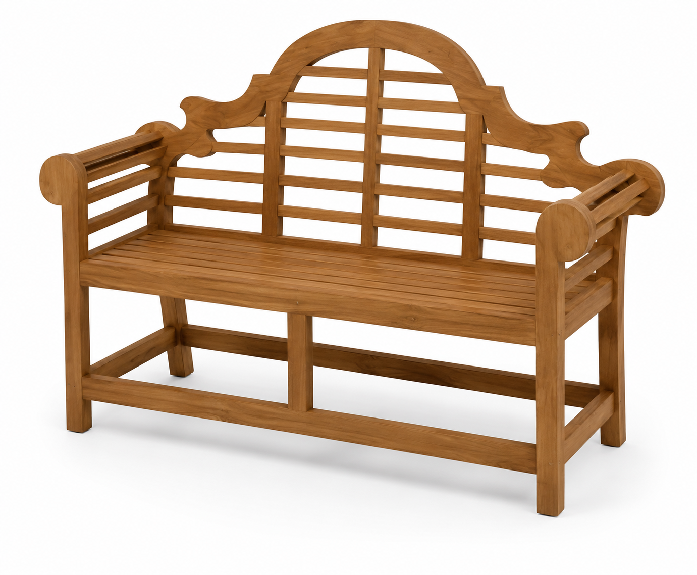 Helena Solid Teak Wood Garden Bench with Decorative Arched Back