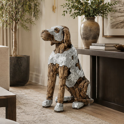 Sentinel Teak Wood &amp; Aluminum Dog Sculpture