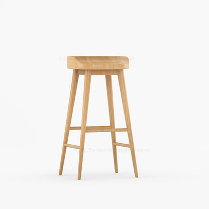 Ithaca Solid Wood Bar Stool Sculpted Seat Japandi Style