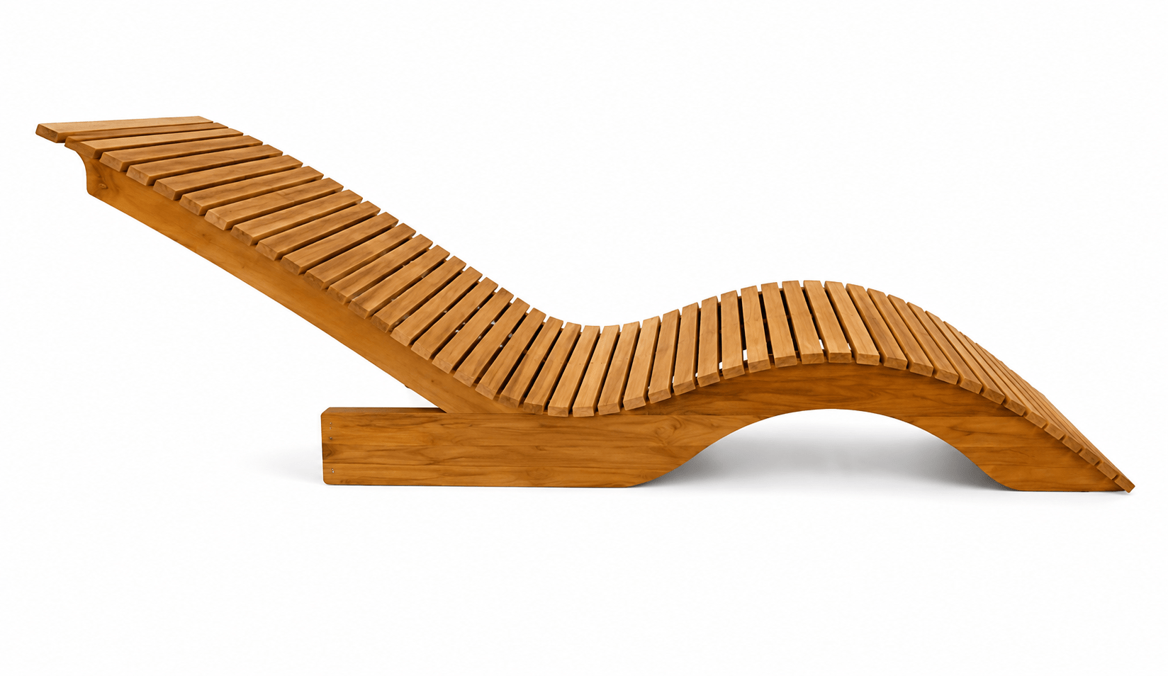 Eureka Solid Teak Wood Sculptural Wave Outdoor Sun Lounger