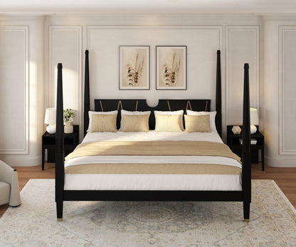 Troy Solid Wood Four Poster Bed Set with Brass Accents
