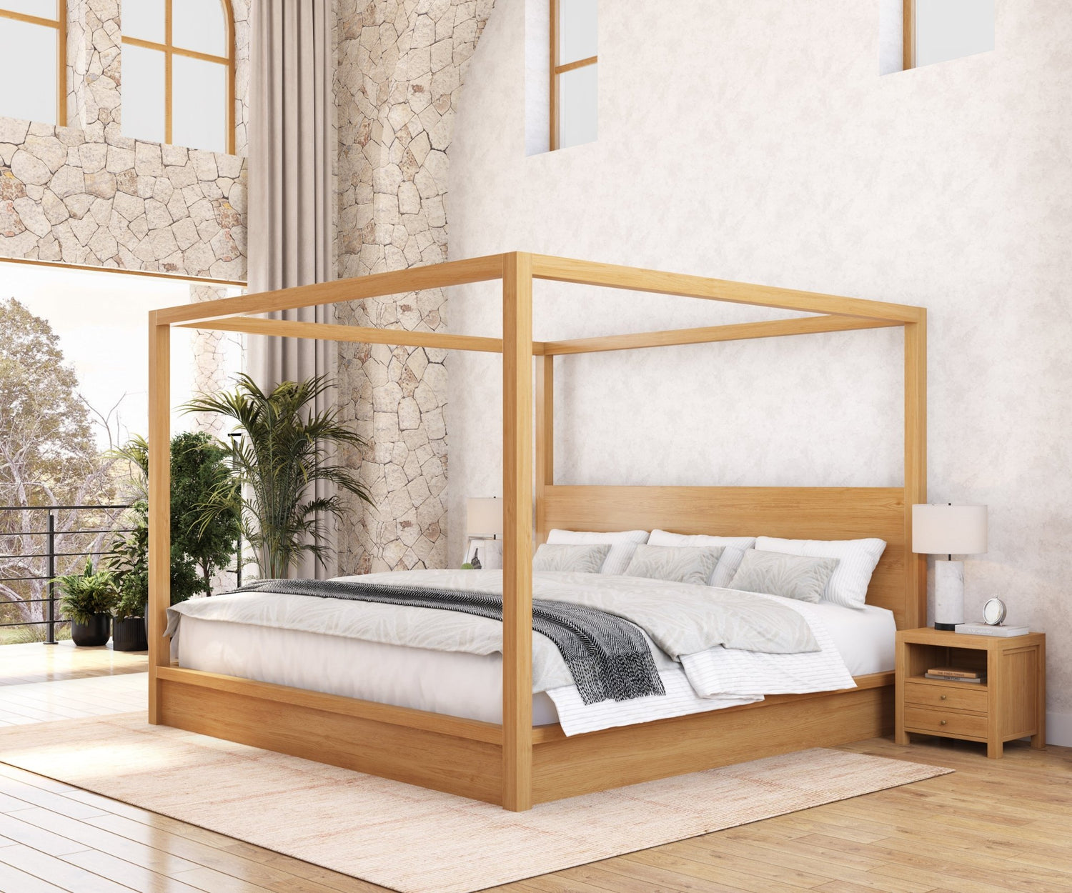 Orlando Solid Wood Canopy Platform Bed with Tall Headboard