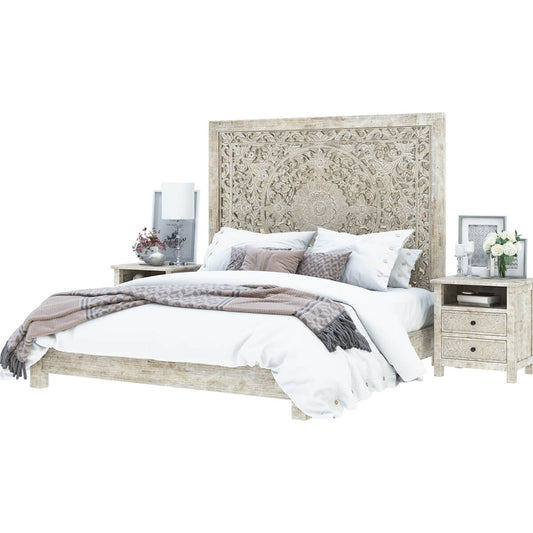 Napa Valley Rustic Solid Wood Platform Moroccan Bed With Tall Headboard