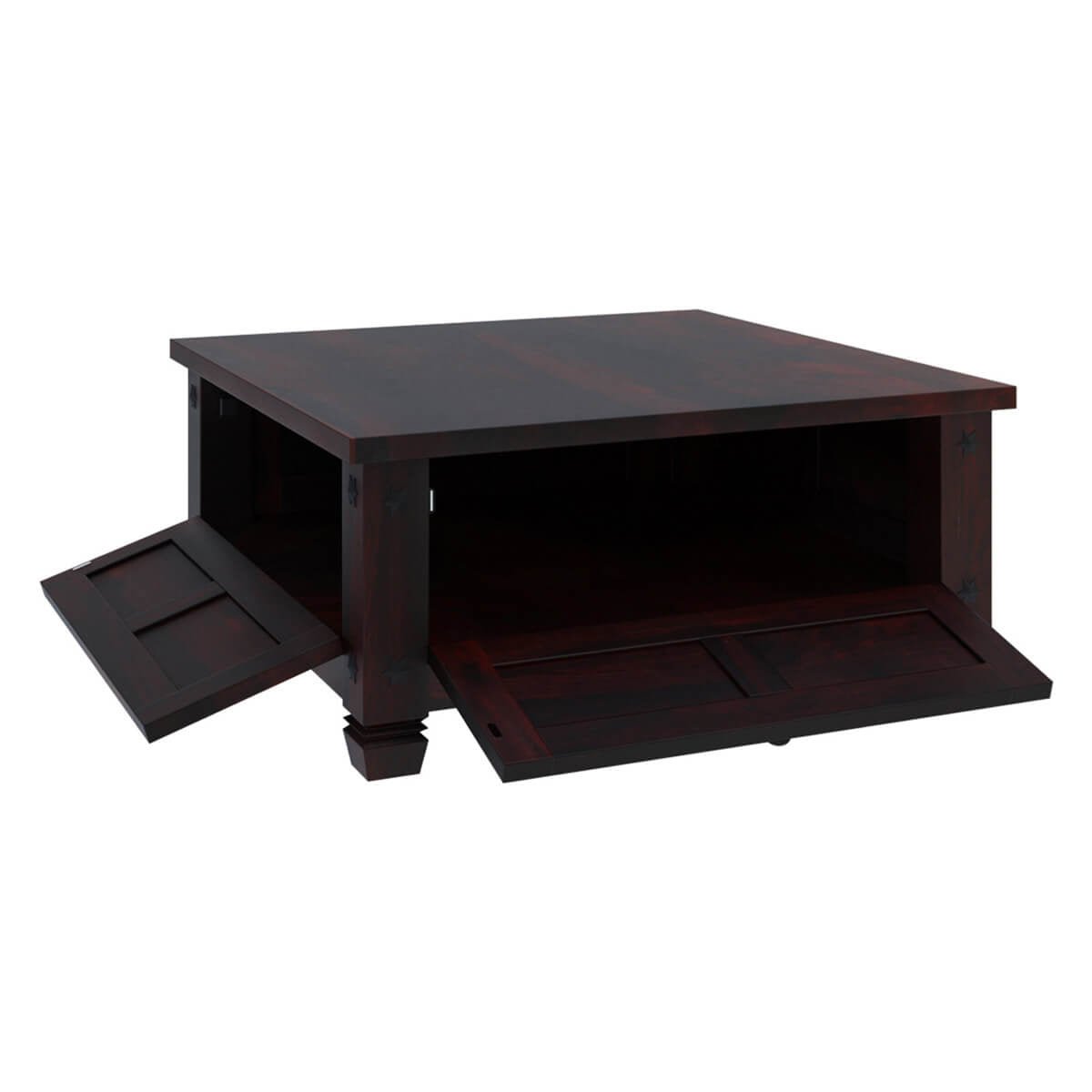Russet Solid Wood 4 Doors Square Rustic Coffee Table With Storage