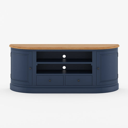 Grinnell Solid Wood Two Tone Curved Blue Media Stand With Storage