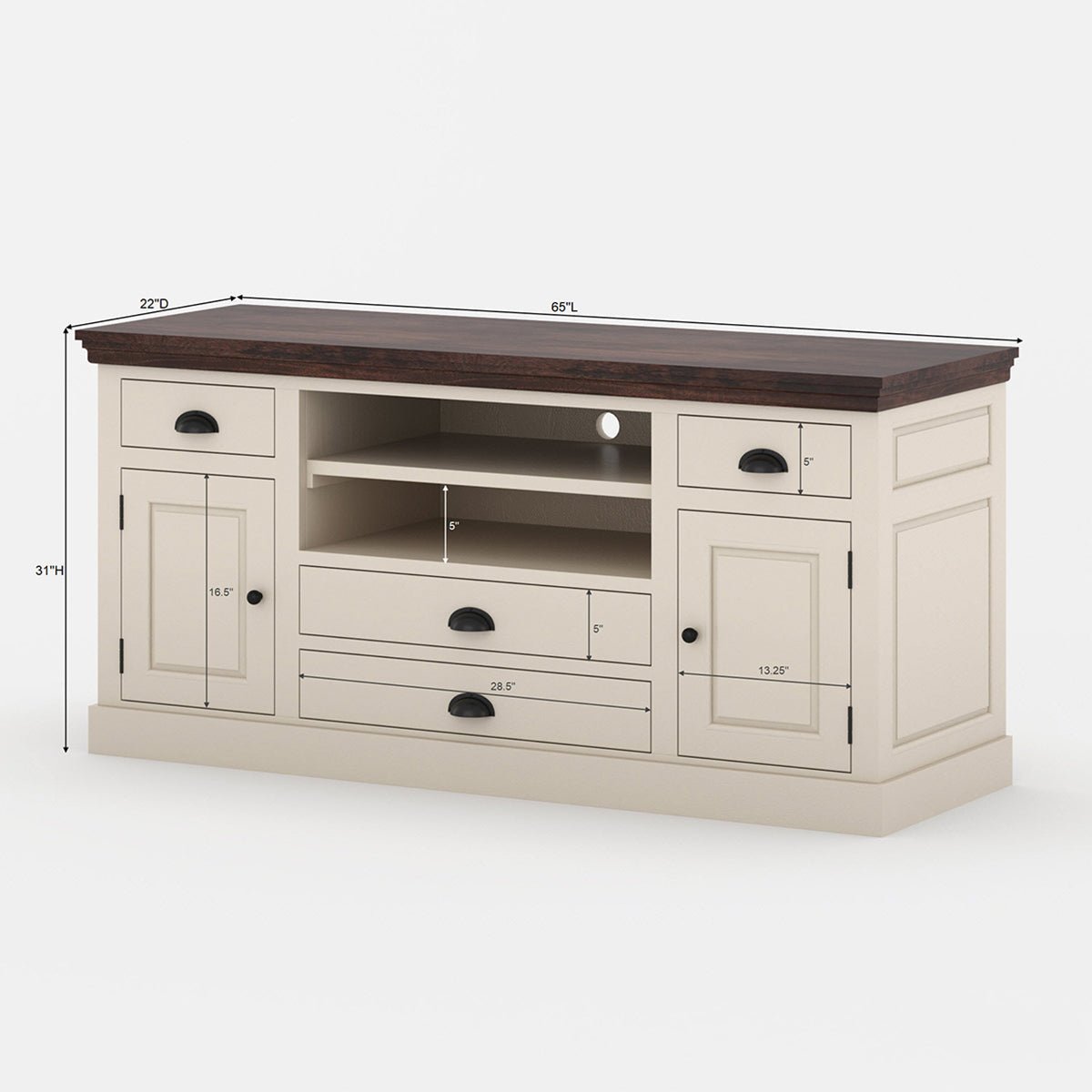 Dyersville 65 Inch Solid Wood TV Stand with Drawers