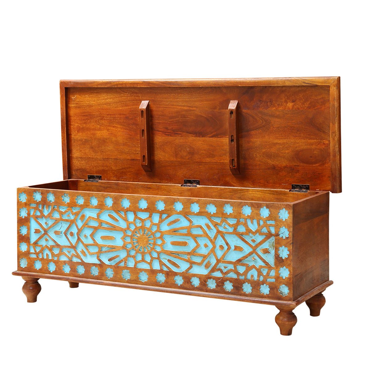 Tracy Rustic Solid Wood Hand Carved 2 Tone Storage Trunk