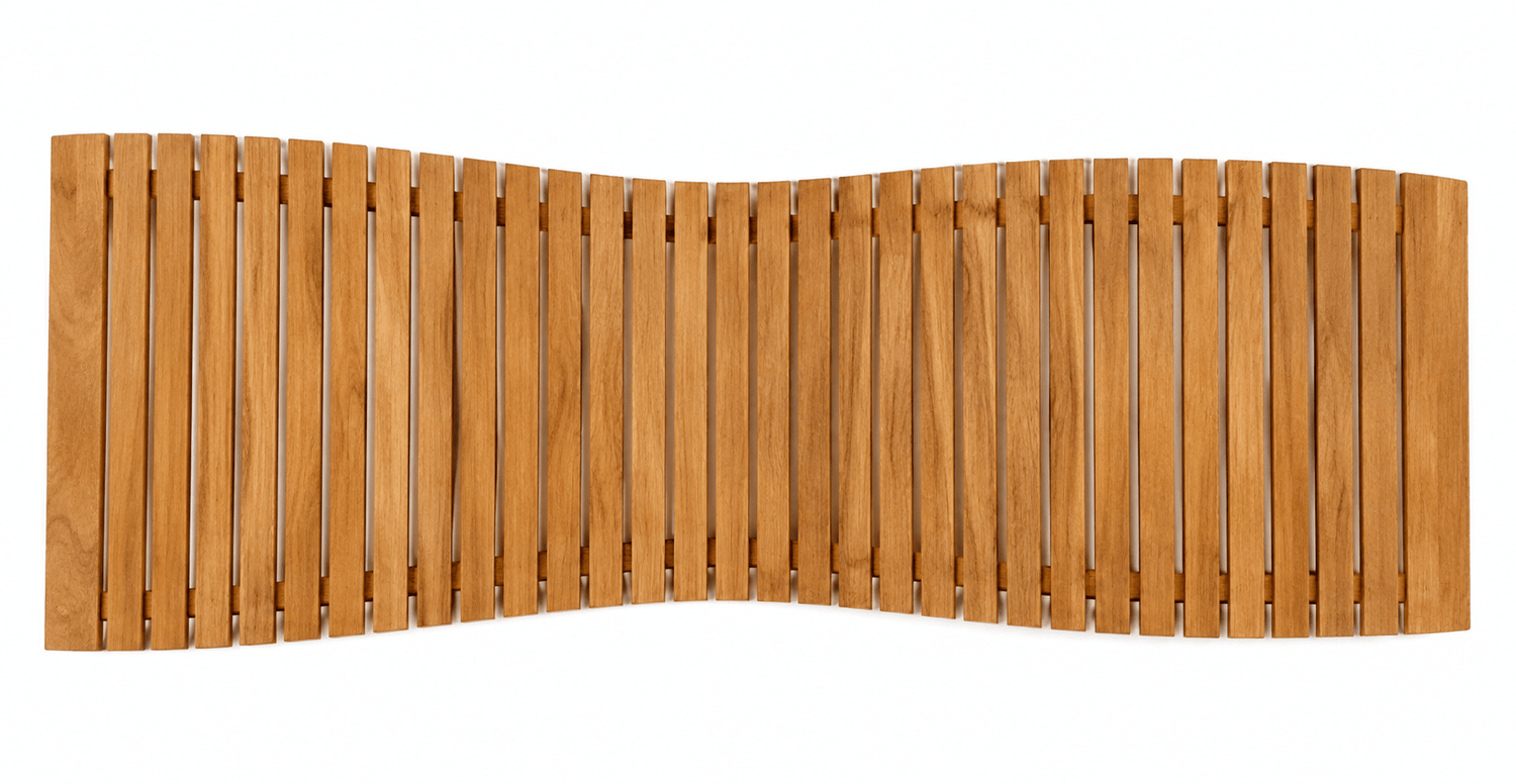 Eureka Solid Teak Wood Sculptural Wave Outdoor Sun Lounger