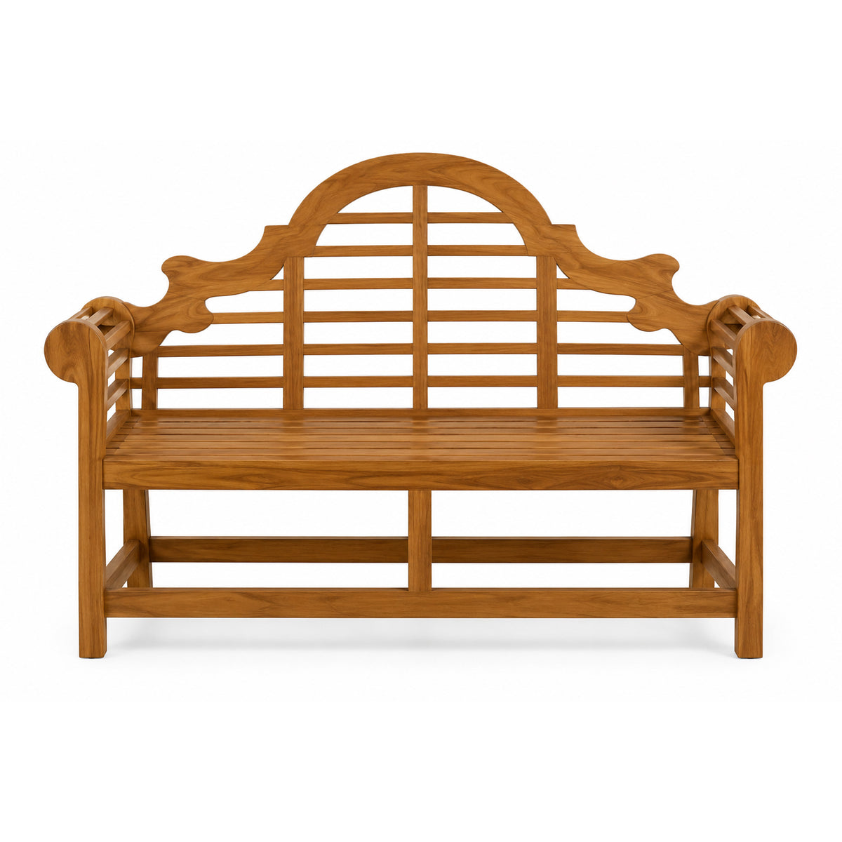 Helena Solid Teak Wood Garden Bench with Decorative Arched Back