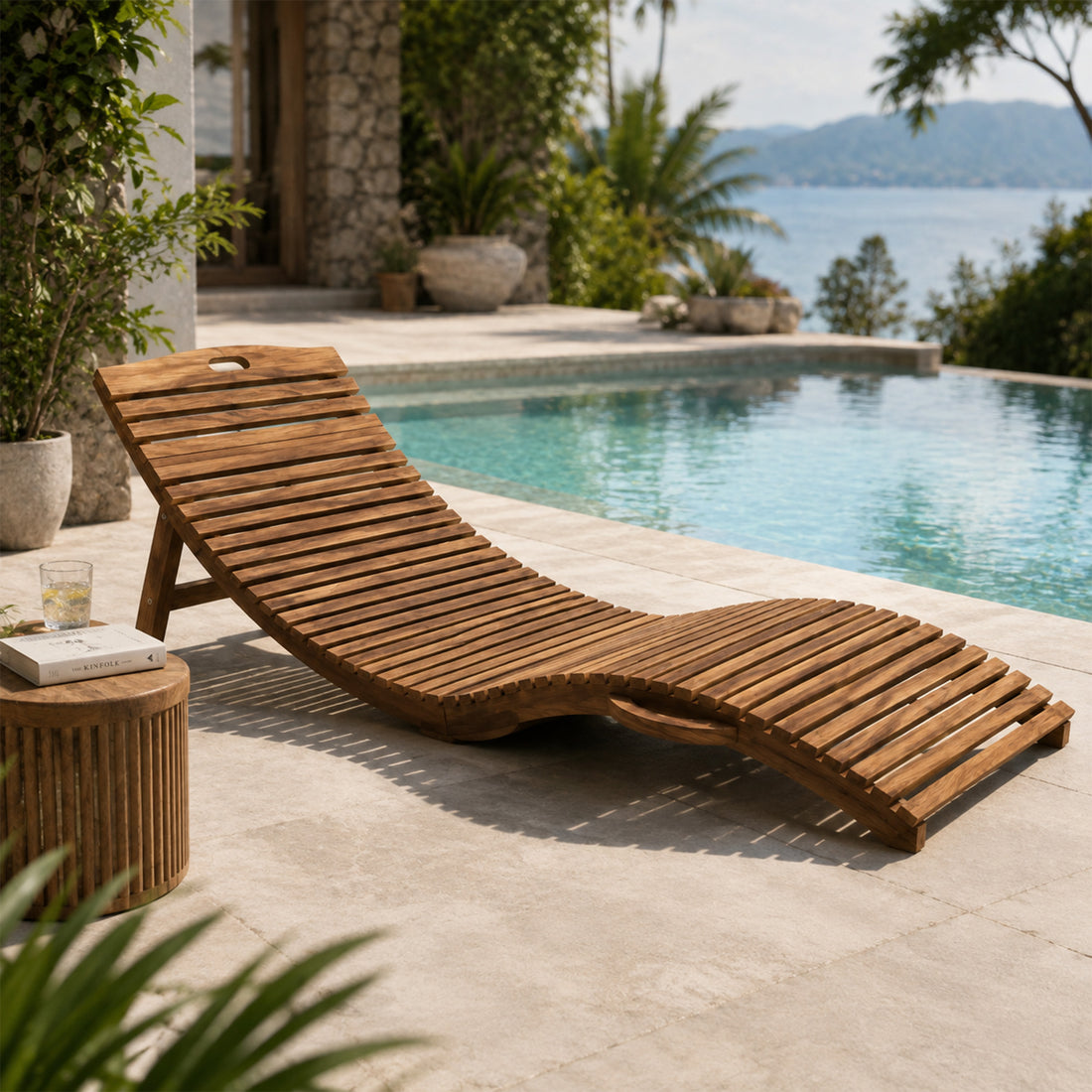 Sitka Solid Teak Wood Folding Portable Sun Lounger