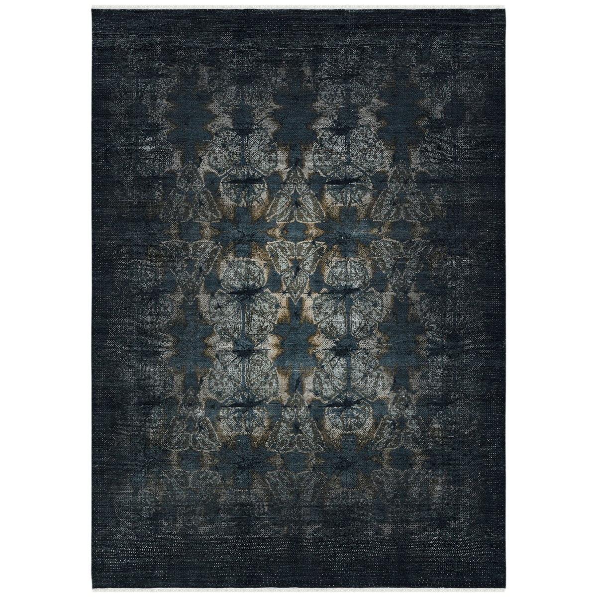 Prague Noir Distressed Medallion Persian Hand-Knotted Wool &amp; Silk Rug