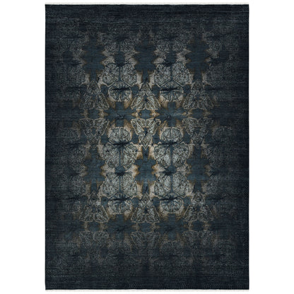 Prague Noir Distressed Medallion Persian Hand-Knotted Wool &amp; Silk Rug