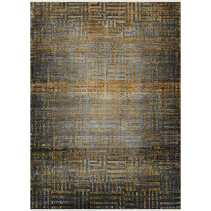Milan Noir Abstract Grid Distressed Hand-Knotted Wool &amp; Silk Rug